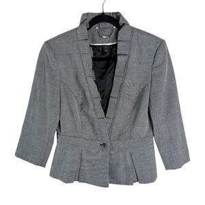 White House Black Market Black and White Gingham Ruffle Collar Blazer Jacket 6